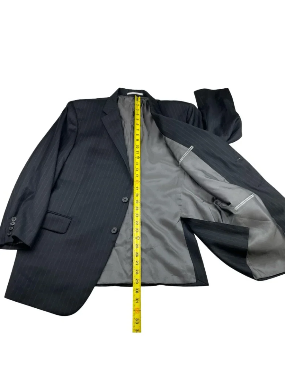 Hickey Freeman Men's Milburn 100% Wool 2-Button Blazer Black Stripe • USA • 46R